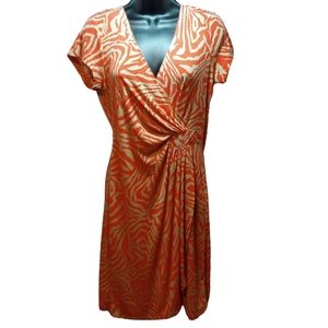 Emma & Michele Dress, Animal Print, Short Sleeve Wrap Dress, Orange, Gold Yellow